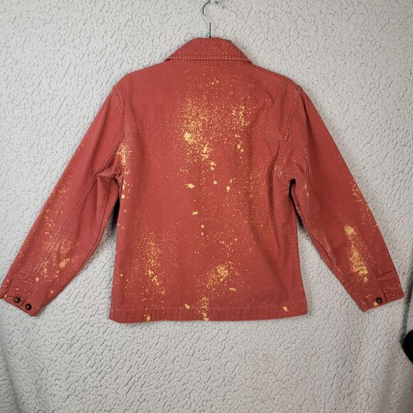 Woolrich Denim Jacket Womens S Cinnabar Splatter Paint Workwear Cowgirl 40x23 - Picture 2 of 11